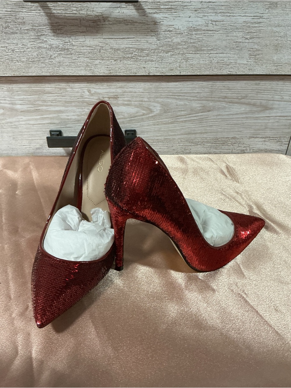 Aldo Red Sequin Pointed Toe Stiletto Heels